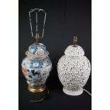 Chinese Porcelain Baluster Table Lamp in the 18th century style (a/f) together with a Continental