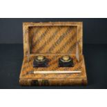 Late 19th / Early 20th century Inkwell Standish, the pair of inkwells and fountain pen contained