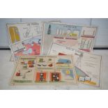 Collection of Seven Mid century French Double Sided Educational Posters including Dangers in the