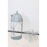 Contemporary Metal Garden Cart and a small Metal Unit, both with blue finish