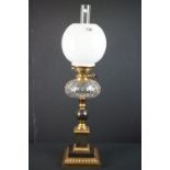 Late 19th / Early 20th century Oil Lamp with Marble and Brass base, clear cut glass font, Messengers