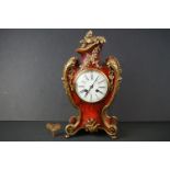 French Boulle style Mantle Clock, 8 day movement, the shaped faux tortoiseshell case with ormolu