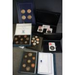 Collection of coin sets, House of Normandy medal set & cased sets of date stamp coins