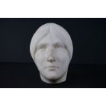 Carved White Marble Face Mask of a Woman (possibly Virginia Woolf), 21cm high