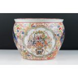 20th century Chinese Stoneware Fish Bowl decorated in a floral pattern of red, greens and blues,