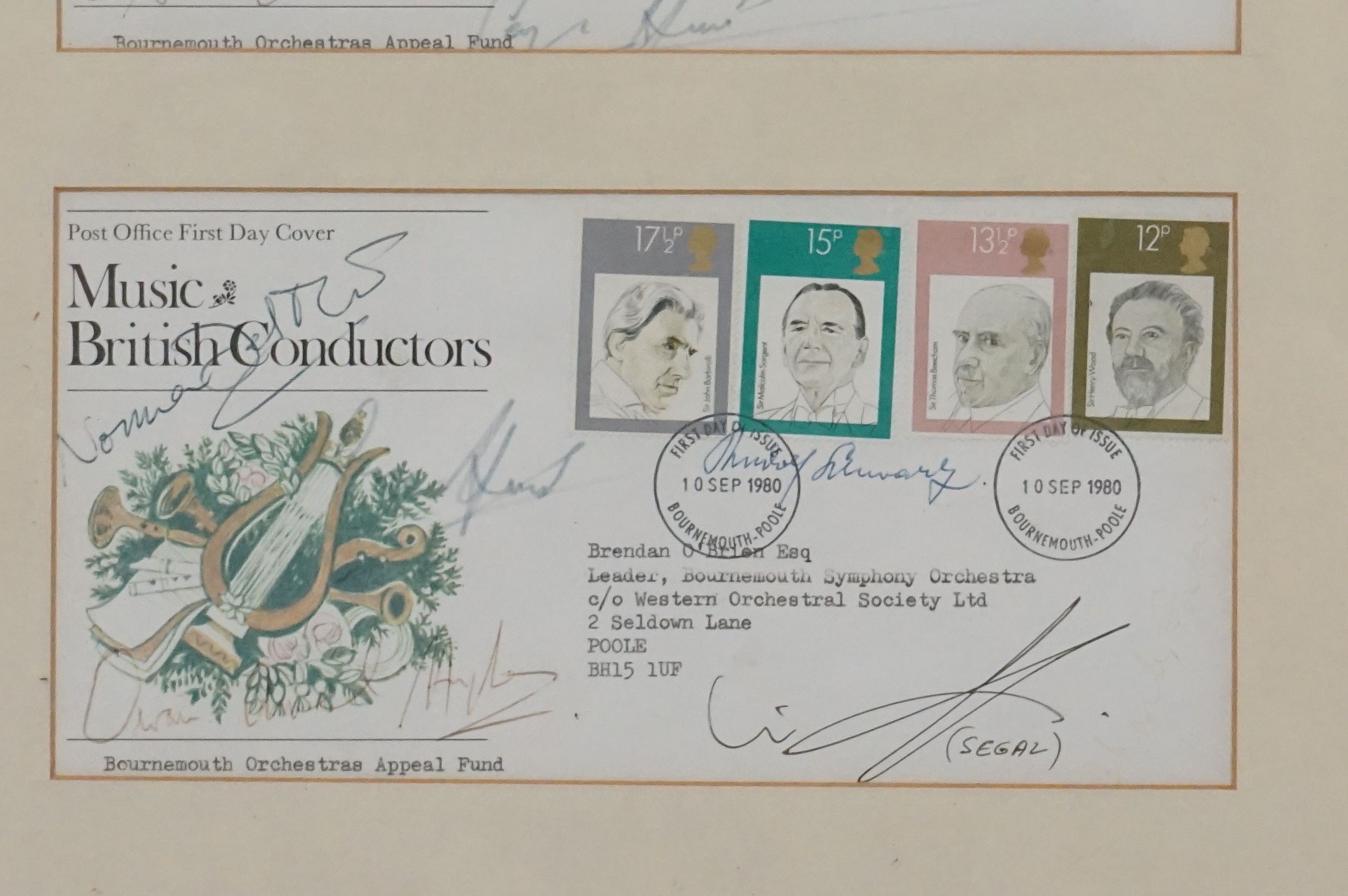 British Music Conductors 1980 stamps FDC x2, both with multiple signatures including Uri Segal who - Image 3 of 4