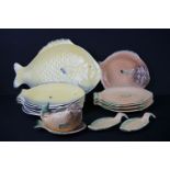 Two Sets of Shorter & Son Fish Shaped ware including Yellow and Blue Serving Plate 37cm long and