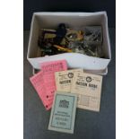 A small box of mixed collectables to include cross's, crucifix's, coins and jewellery.