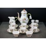 Herend Hungary hand painted porcelain coffee set, comprising coffee pot, milk jug, two sugar