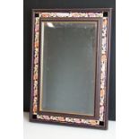 Wall Mirror with bevelled edge, the window frame inset with Mason's ' Blue Mandalay ' ceramic tiles,