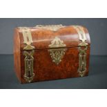 Victorian Walnut Domed Top Box with Brass Mounts, 22cm long