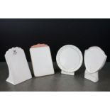 Four Ceramic Menu Stands including one with a pink top with relief ' Menu ' decoration and one