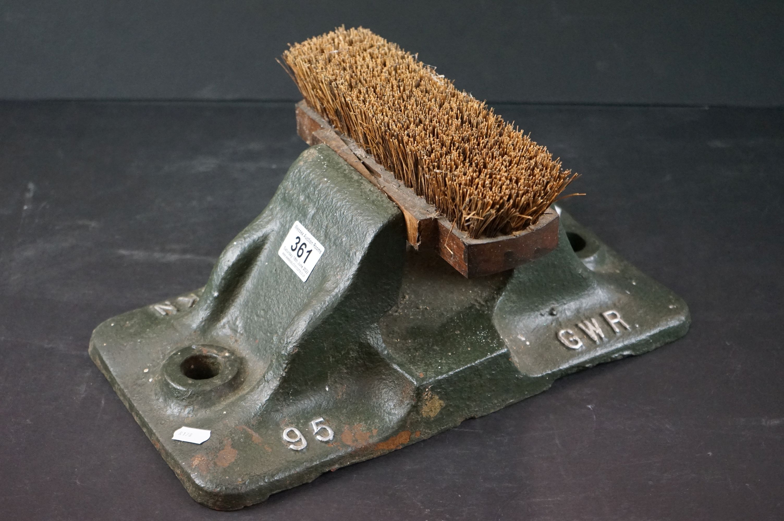 A boot scraper / cleaner made from a GWR Railway track chair.