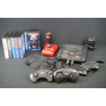 Retro Gaming - Sega Mega Drive console plus 2 x original controllers, a custom controller and 6 x