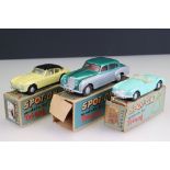 Three boxed Triang Spot On diecast models to include 104 MR 'A'' in turquoise, Bentley Saloon in two