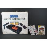 Retro Gaming - Boxed Sega Master System Plus (tatty box) with 2 x original controllers, 1 x Light