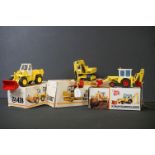 Three boxed NZG JCB diecast construction models to include 105 3C Mk III Excavator Loader, 142 418