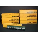 Eight boxed The Big Big Train items of rolling stock featuring Passenger Coaches, boxes vary