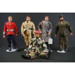 Action Man - Five Original Palitoy Action Man Figures, all with flock hair and gripping hands,