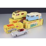 Three boxed Dinky diecast models to include 188 Four Berth Caravan in cream/pale blue, 117 Four