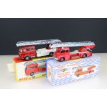 Two boxed Dinky 956 Turntable Fire Escape diecast models, variants, diecast excellent, boxes vg