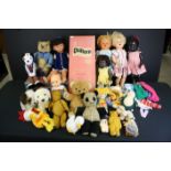 Collection of vintage dolls and teddies to include straw filled bear, boxed Chiltern doll, Pokemon