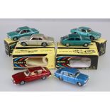 Six boxed Politoys diecast models to include 2 x 515 ISO Rivolta Coupe GT (colour variants), 526