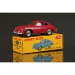 Boxed Dinky 182 Porsche 356A Coupe diecast model in cerise, diecast vg with minimal marks, box vg