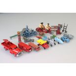 Quantity of mid 20th C metal figures and accessories to include Tekno Crane in red, diecast