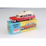 Boxed Corgi 437 Superior Ambulance on Cadillac chassis diecast model, couple of paint chips