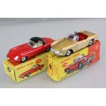 Two boxed Dinky diecast models to include 114 Triumph Spitfire in gold, with driver and 120 Jaguar E