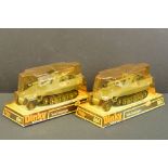 Two boxed Dinky 694 Tank Destroyer diecast models complete with unused missiles, card part of