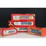 Five boxed Hornby OO gauge locomotives to include R065 BR 2-10-0 Evening Star, R780 BE Class 08 Loco