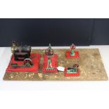 Mamod Stationary Steam Plant on chip board base containing 4 x Mamod models and accessories, rusting