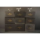 9 Boxed Royal Hampshire Art Foundry pewter aircraft models to include Canberra, Meteor, Tornado, etc