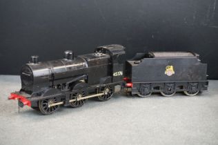 Kit built O gauge 0-6-0 45376 BR locomotive with tender in black livery, plastic & metal, unmarked,