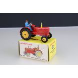 Boxed Dinky No 300 Massey Ferguson Tractor diecast model in red, with driver, diecast ex, box gd