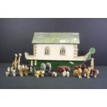 Early - mid 20th C wooden Noah's Ark with 27 x wooden animals and a Noah wooden figure, gd overall