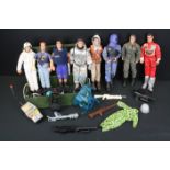 Action Man - Eight Hasbro figures plus an ammo case containing various weapons and accessories