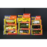 Nine Boxed Dinky Toys vintage diecast model cars and other vehicles to include 222 Hesketh 308 E