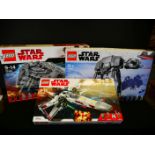 Lego - Three boxed Star Wars sets to include 75288 AT AT, 75190 First Order Star Destroyer and 75218