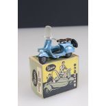 Boxed Tekno 444 Vespa Scooter Delivery diecast model in metallic blue, diecast excellent, box vg