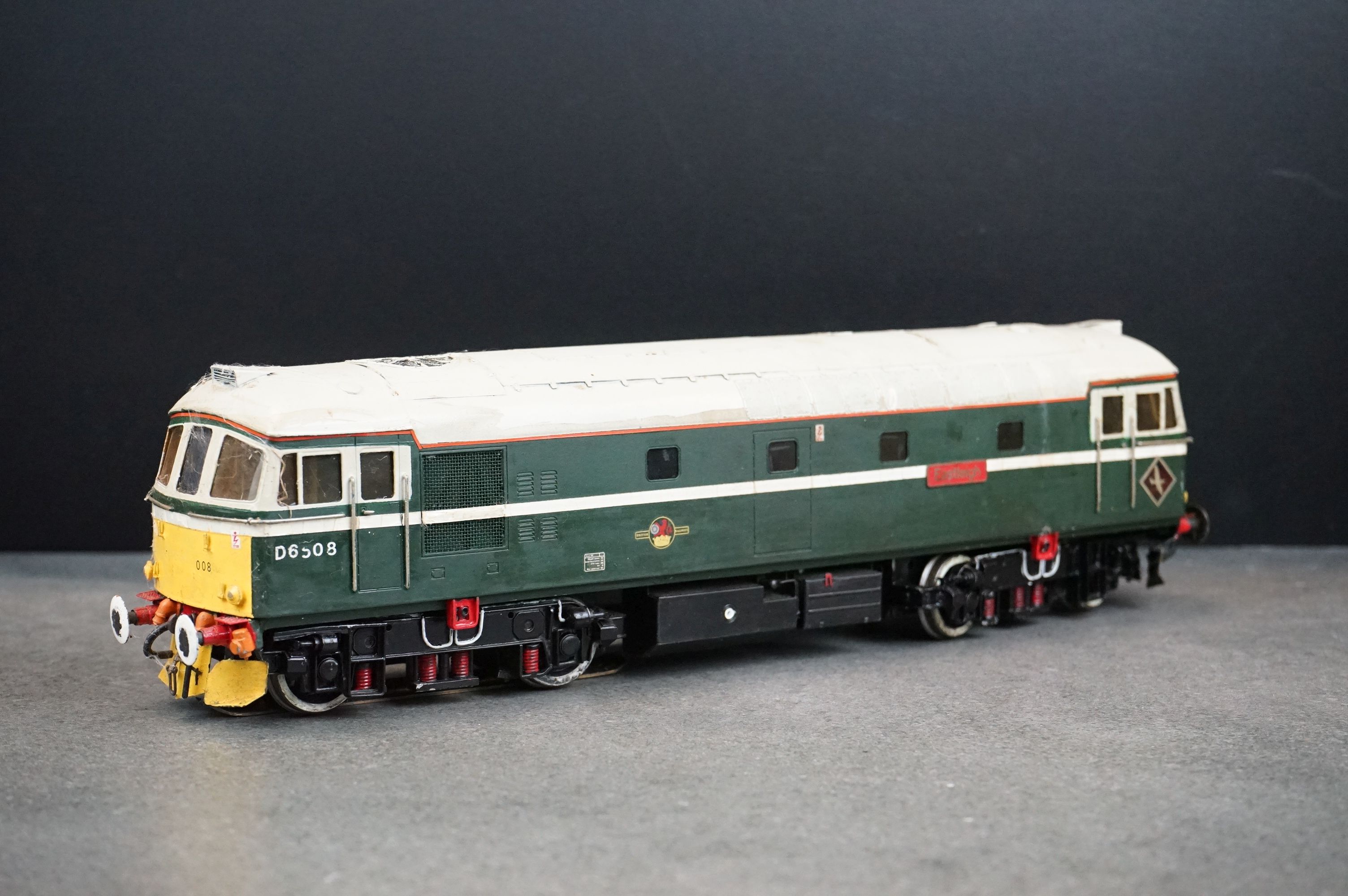 Kit built O gauge D6508 Eastleigh BR Diesel locomotive in green livery, metal construction,