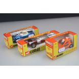 Three boxed Corgi Whizzwheels diecast models to include 389 Reliant Bond Bug 700 ES in orange, 375