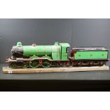 Impressive kit/scratch built 4-4-2 live steam locomotive in green livery, painted 224 GNR, wheel