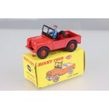 Boxed Dinky 340 Land Rover diecast model in red, with driver, diecast excellent, box fair-gd