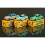 Three boxed Dinky diecast models to include 160 Austin A30 Saloon in turquoise, 175 Hillman Minx