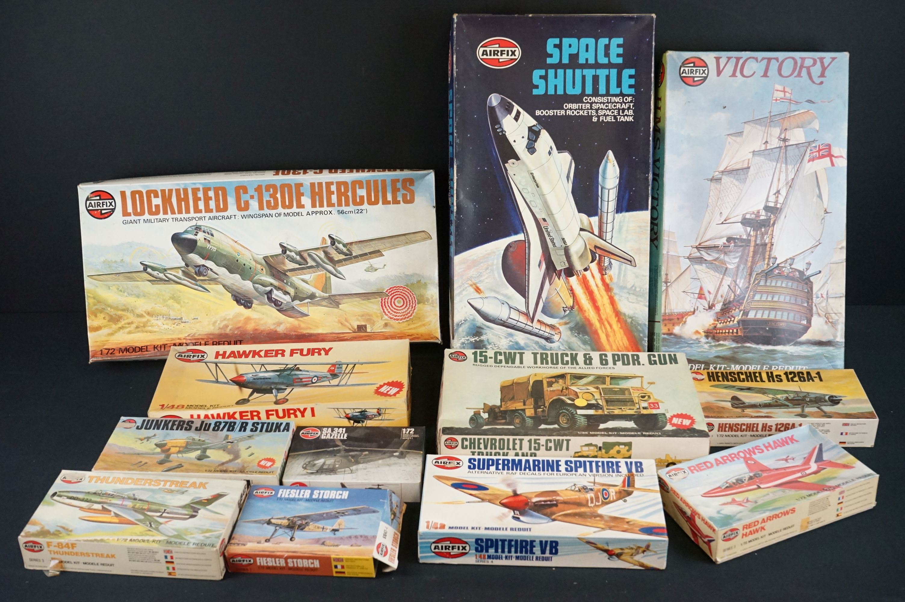 Airfix - 12 Boxed Airfix model kits, unbuilt with instructions, to include 6x 1/72 scale aircraft (