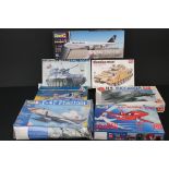 Seven boxed plastic model kits to include 3 x Revell (1/48 F-4F Phantom II, 1/32 BAe Hawk T.1A &