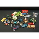 13 play worn mid 20th C onwards diecast models to include Corgi, Dinky, Britains etc plus 6 x